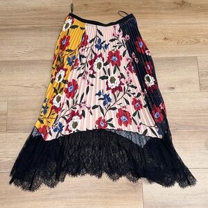 French Connection Floral Asymmetrical Skirt with Lace Hem